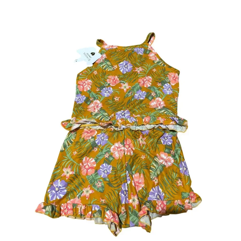 Btween 7 shorts tank set in mustard floral with scrunchie nwt soft & stretchy - Picture 4 of 8